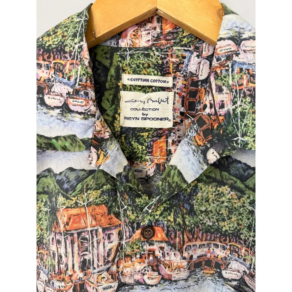 Reyn‎ Spooner Jimmy Buffett Egyptian Cotton Hawaiian Shirt Scenic Harbor Mens L